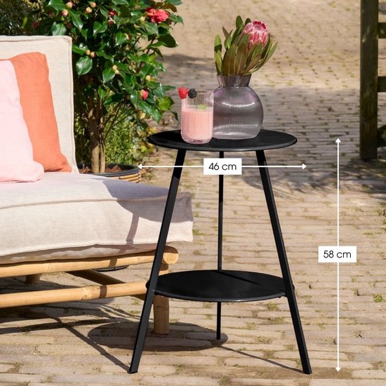 Mica Decorations Seattle Beistelltisch, rund, für den Außenbereich – Couchtisch – Salontisch für den Außenbereich – Auch als Pflanzentisch oder Pflanzenständer geeignet – Metall – 58 x 46 cm – Schwarz