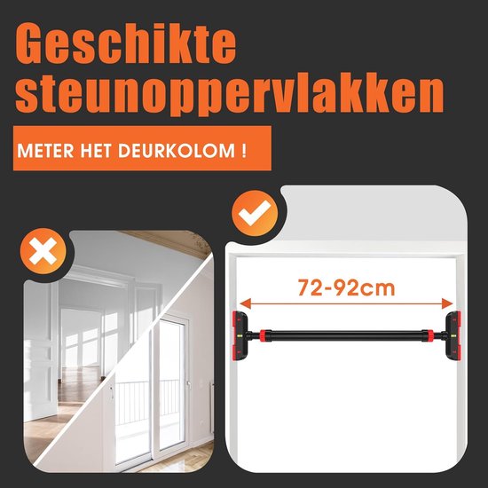 DH FitLife Klimmzugstange für die Tür - schraubenlose Klimmzugstange 72-92 cm - Inklusive Wasserwaage für Krafttraining und Rack Bar Installation