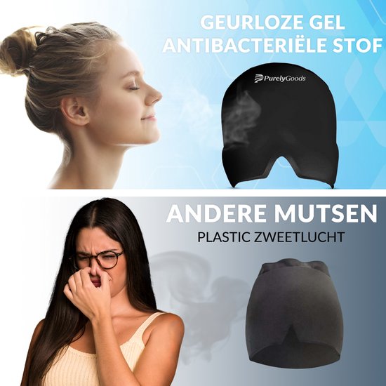 PurelyGoods® Migräne-Maske 600gr. - Migräne-Maske - Hot/Coldpack - Icepack - Wärme- und Kältetherapie - inkl. Gefrierbeutel - Schwarz