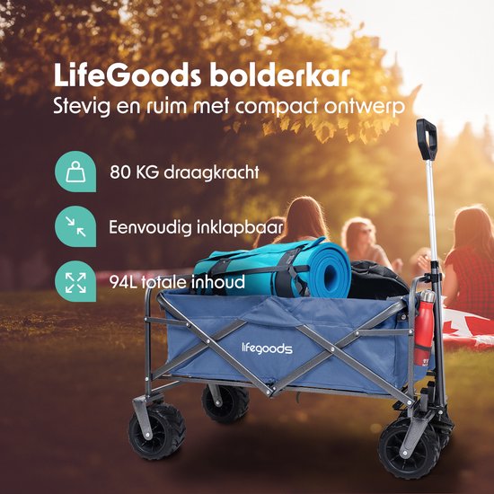 LifeGoods Wagon - faltbar - 80KG Tragfähigkeit - 94L - waschbares Polyester - Blau