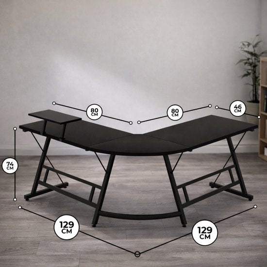 Bayt Eckschreibtisch - Schreibtisch - Gaming-Schreibtisch - L-förmiger Schreibtisch - Computertisch - Schwarz - 129 x 129 x 74 cm