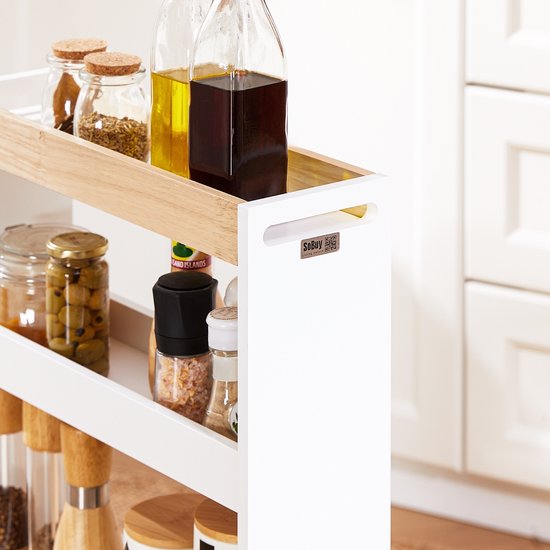 SoBuy NSR12-W Badezimmerschrank - Weißer Holzschrank mit Rädern
