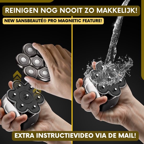 6-in-1 Herrenrasierer + Extra-Scherkopf - Trimmer - Sansbeauté® SkullSharp PRO Magnetic - Schädelrasierer - Nass & Trocken - Gesichts- und Kopfrasierer - Kopfrasur - USB-Aufladung - Aufsätze