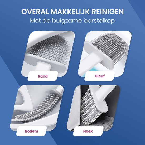 Roegaarden WC-Bürste mit Halter - Toilettenbürste - Silikon - Freistehend und hängend - Weiß