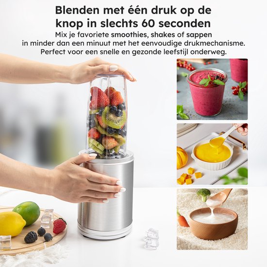 Blender To Go - 6-teiliges Set - Smoothie Maker - Mixer - 2x 800ml Trinkbecher - 1200W - spülmaschinenfest - BPA-frei - tragbarer Mixer - Silber - von Saaf