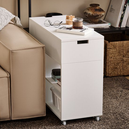SoBuy FBT134-W Druckerschrank - Weißer Büroschrank mit 4 Rädern