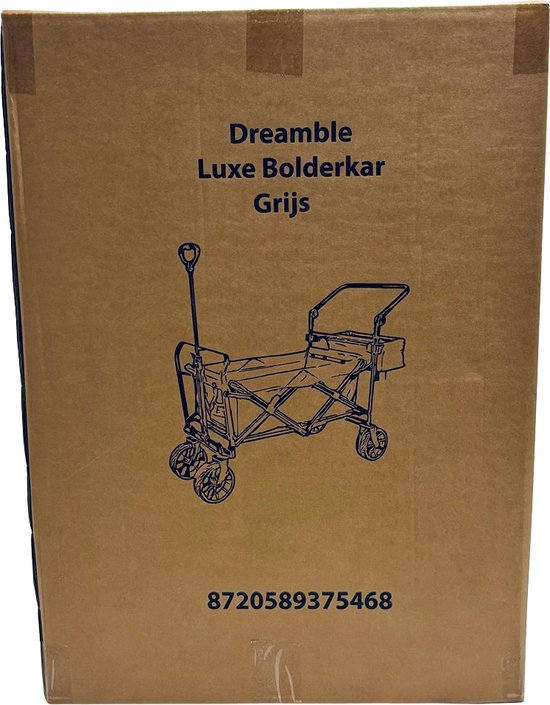 Dreamble® | Wagon | Grau | Bis zu 140KG | 120L | Zug- und Schiebefunktion | Dicke weiche Bodenmatte 4cm - für Kinder | Extra große Räder Ø20cm | Extra Stauraum | 130x110(LxH) | 2 Taschen außen, 1 Tasche innen mit Reißverschluss | Fußbremse | Schutzhülle