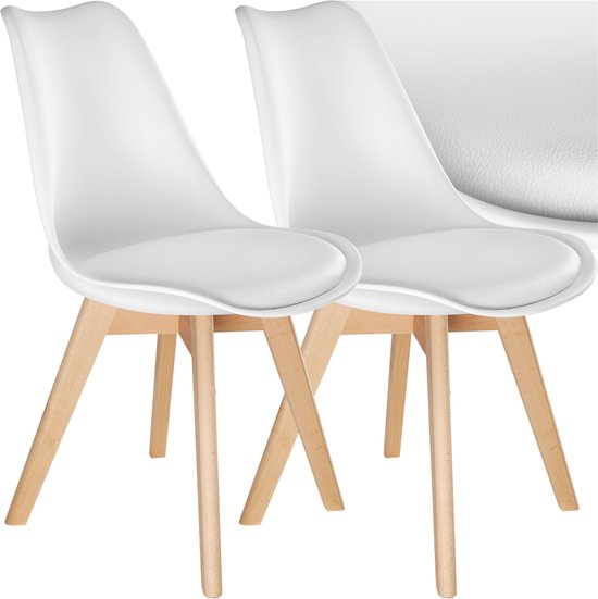 tectake® Esszimmerstuhl Frederikke - 2er Set Esszimmerstühle mit gepolstertem Stoffsitz - Massive Holzbeine - Ergonomische Stühle für Wohnzimmer, Esszimmer, Schlafzimmer und Küche - Belastbarkeit 120kg - Weiß