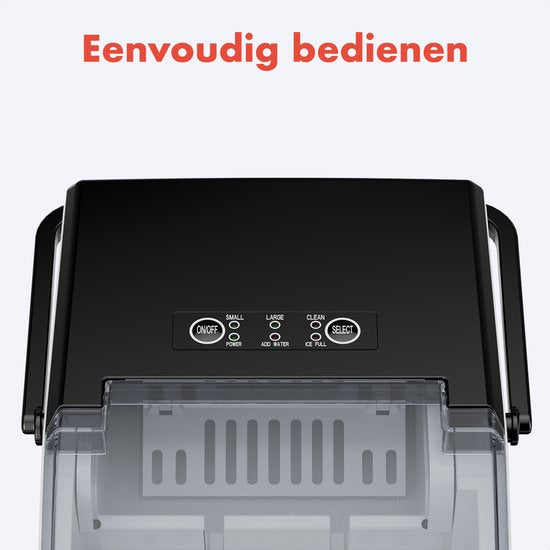 KitchenBrothers Eiswürfelbereiter - 1.5L - Eiswürfelbereiter - 12kg/24 Stunden - Tragbar - Selbstreinigungsfunktion - Schwarz