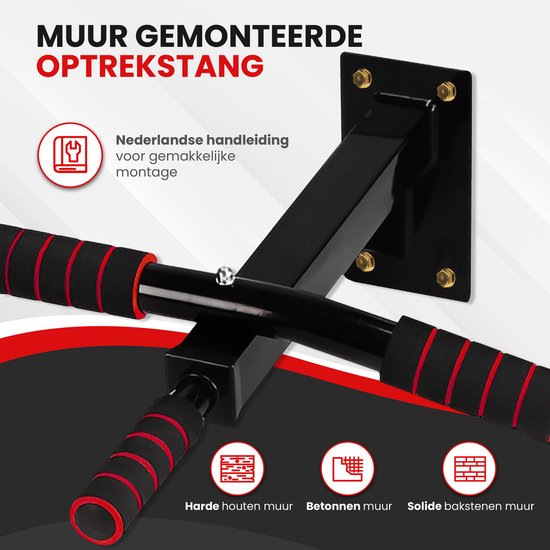 TTD® Premium Klimmzugstange - Klimmzugstation - Wandklimmzugstange - Dip Station - Dip Bars - Home Sports - Home Fitness - Hochwertige Materialien - Extra stabile Befestigungsteile - Home Workout - Schwarz/Rot