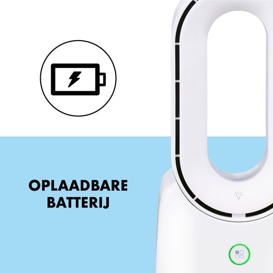 Lifetime Air Bladeless Fan - Leiser Ventilator mit drei Geschwindigkeiten - Kabelloser Tischventilator - Tischventilator mit LED-Stimmungslicht - USB-C wiederaufladbar - Kompaktes Design - 5W - Weiß