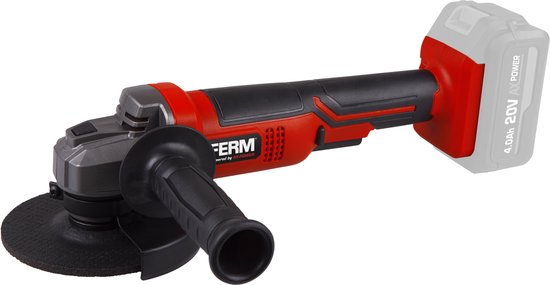 FERM - AX-POWER - AGM1126 - Akku - Winkelschleifer - 125 mm - 20Volt - 8000t/min - Softgrip - Seitlicher Griff an zwei Stellen - Verstellbare Schutzkappe - Sicherheitsschalter - Ohne Akku und ohne Ladegerät - Geeignet für AX und FX Akku-Plattform