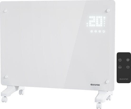 Auronic Elektroheizung - Konvektorheizung mit Thermostat und Fernbedienung - Glasheizkörper - 1500W Heizleistung - Weiß