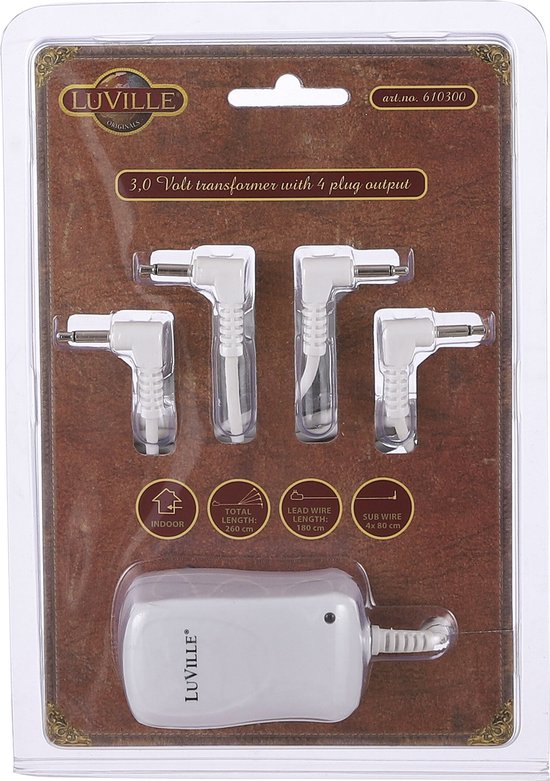 LuVille Weihnachtsdorf Schaltadapter mit 4 Steckern - 3 Volt