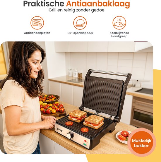 Goliving Toasti Machine XL - Kontaktgrill - Toasti Eisen - 29 x 23 cm - Panini Grill - Kompakt - Einstellbare Temperatur - Schwarz