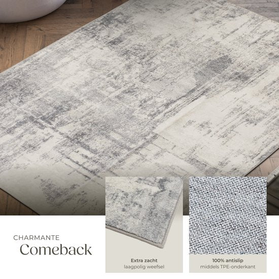 tectake Teppich im Vintage-Design - Niederflorteppich für Wohnzimmer, Kinderzimmer, Schlafzimmer oder Flur - Waschbar - Div. Größe - 160x230cm - beige/grau