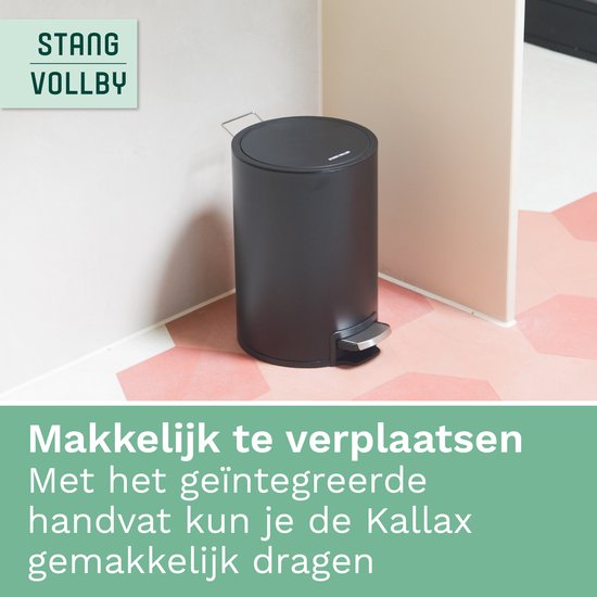 StangVollby Kallax Tret-Abfalleimer - 5 Liter - Edelstahl - Schwarz - Abfalleimer - Toilette - Badezimmer - Klein - Soft Close-Deckel