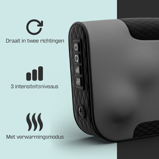 CozySense® Shiatsu-Massagekissen - Elektrisches & drahtloses Massagegerät für Nacken und Rücken - Wärmefunktion - Wiederaufladbar - Ergonomisch - Schwarz