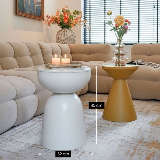 Mica Decorations Elliot Beistelltisch – Runder Beistelltisch H45 x Ø32 cm – Kleiner Beistelltisch für Wohnzimmer oder Schlafzimmer – Ideal als Pflanzentisch – Eisen mit Pulverbeschichtung – Off-White