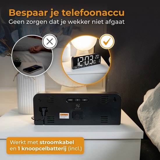 Nuvance Digitaler Wecker - Digitale Uhr - Reisewecker für Kinder & Erwachsene - Wecker - LED-Wecker Digital