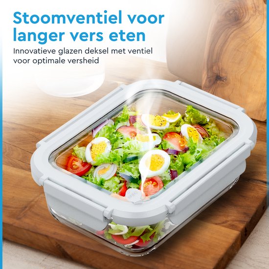 Nord Kitchen Aufbewahrungsschalen Set - mit Glas-Dampfdeckel - Meal Prep Schalen - Gefrierschalen Vollglas - Luftdicht - 10 Stück - 1040 ML + 370ML
