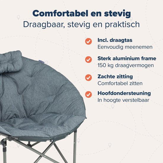 TRVLMORE Campingstuhl - XL - Zusammenklappbar - Inkl. Tragetasche - Campingstuhl - Schmetterlingsstuhl - 150 kg Belastbarkeit - Grau