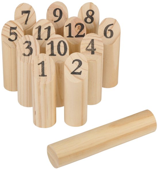 Eddy Toys Holz-Wurfspiel, 13-teilig – Spiel für Kinder und Erwachsene im Freien – Traditionelles finnisches Wurfspiel aus Holz – Familienspiel für draußen mit Zahlen