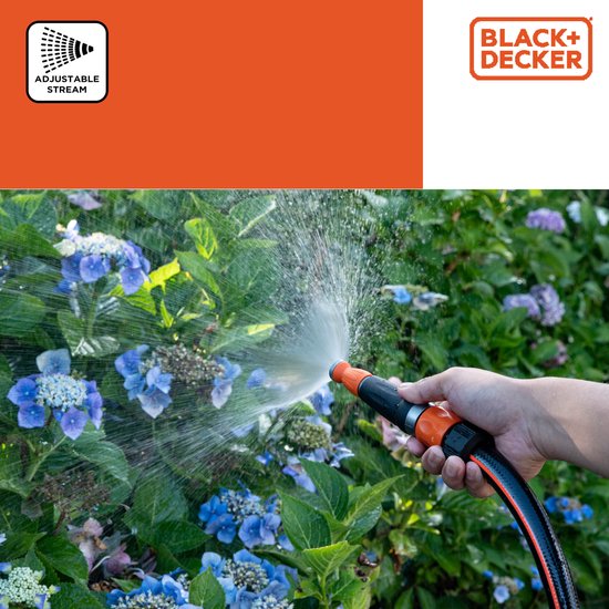 BLACK+DECKER Verstellbare Düse - Sprühpistole für Gartenschlauch - Einstellbarer Wasserdurchfluss - 12 x 3.5 x 3.5 CM - Orange/Schwarz