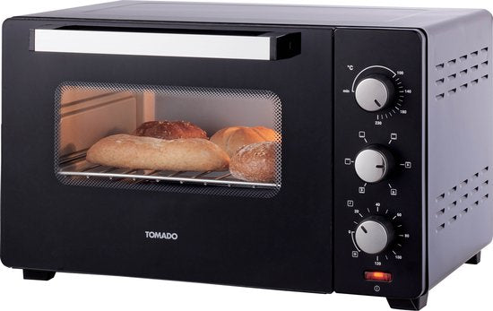 Tomado TEO3000B - Freistehender Backofen - 30 Liter - 1600 Watt - Heißluft - 3 Einschubebenen - Schwarz