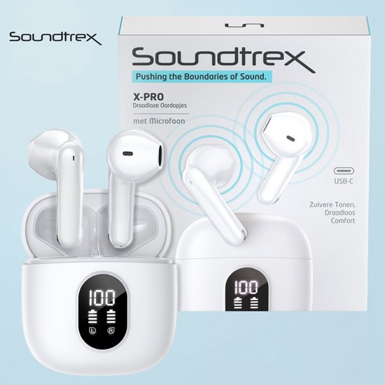 Soundtrex X-Pro Wireless Earphones - Bluetooth-Ohrhörer - Earpods kabellos - LED-Anzeige - Bluetooth 5.3 - Weiß