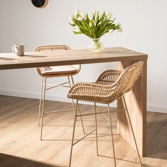 Nunuhai – Set aus 2 Rattan-Barhockern mit beigen Beinen, Höhe 68 cm