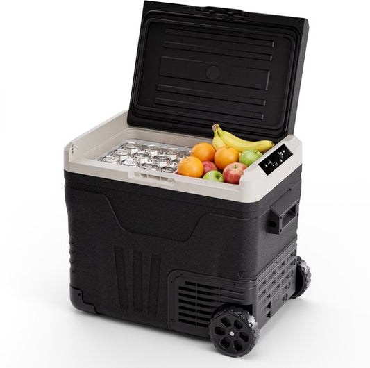 Auronic Electric Cool Box - Kompressor - 50L - 12V und 240V - Camping Kühlschrank - Frigobox Auto - Mit Rädern und Griff - Schwarz
