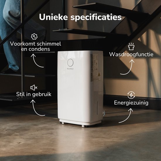 Bloomfold Luftentfeuchter - 20L pro Tag - inkl. Wasch-Trocken-Funktion - Für Wohnzimmer, Schlafzimmer, Keller & Badezimmer - Luftentfeuchter - Weiß