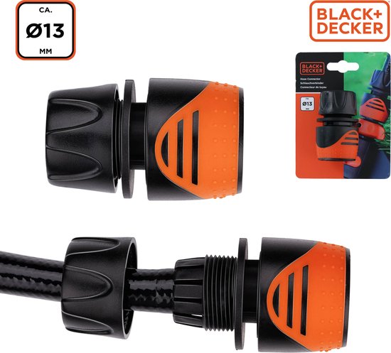 BLACK+DECKER Gartenschlauch-Kupplung 1/2'' - Gartenschläuche ⌀13mm - Kunststoff - Schwarz/Orange