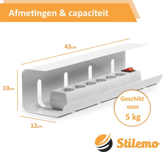 Stilemo Cable Tray Desk 2 Piece - Kabelhalter 43 CM - Kabelorganisator 5 KG Tragfähigkeit - Weiß