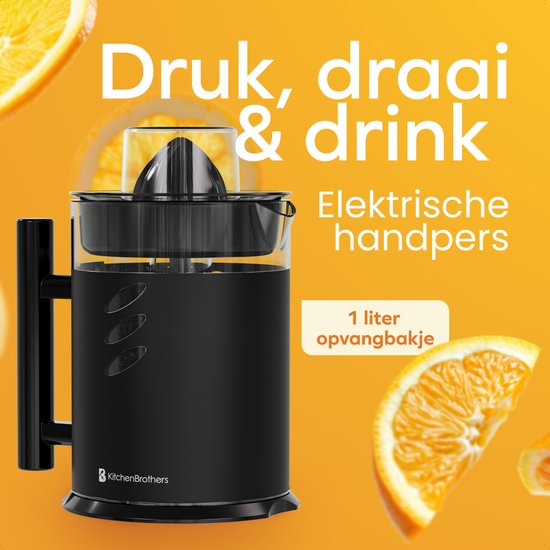 KitchenBrothers Zitruspresse - Manuell - Mit Ausgießer und Griff - 1L - Schwarz