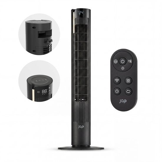 Leiser Ventilator mit Fernbedienung – Flügelloser Turmventilator mit Timer und 3 Gebläsestufen – Schlafzimmer – Energiesparend (60 W) – Mattschwarz – JAP Appliances Toronto S