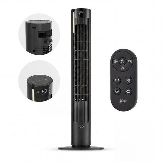 Leiser Ventilator mit Fernbedienung – Flügelloser Turmventilator mit Timer und 3 Gebläsestufen – Schlafzimmer – Energiesparend (60 W) – Mattschwarz – JAP Appliances Toronto S