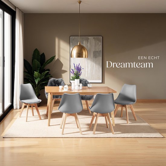 tectake® Esszimmerstuhl Frederikke – Set mit 6 Esszimmerstühlen mit gepolsterter Stoffsitzfläche – Beine aus Massivholz – Ergonomische Stühle, geeignet für Wohnzimmer, Esszimmer, Schlafzimmer und Küche – Belastbarkeit 120 kg – Grau