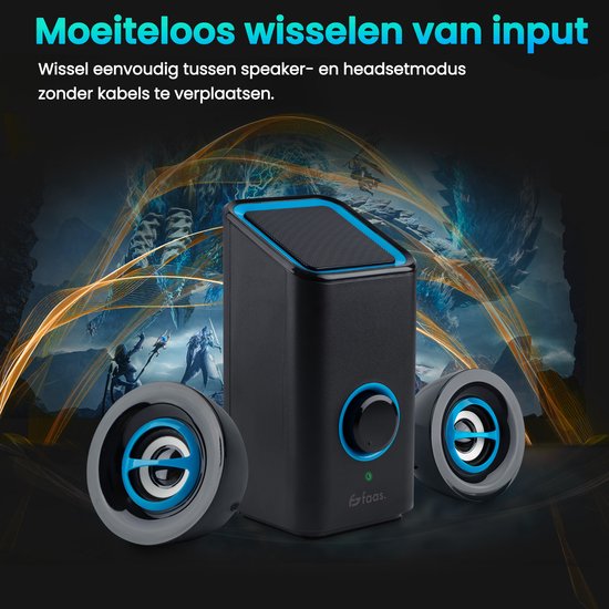 PC-Lautsprecher - Mit Bluetooth 5.0 - Computer-Lautsprecher - Lautsprecher für PC - USB-C und USB-A - Komplettes 3-teiliges Set - Lautsprecher-Set - Schwarz und Blau - Faas