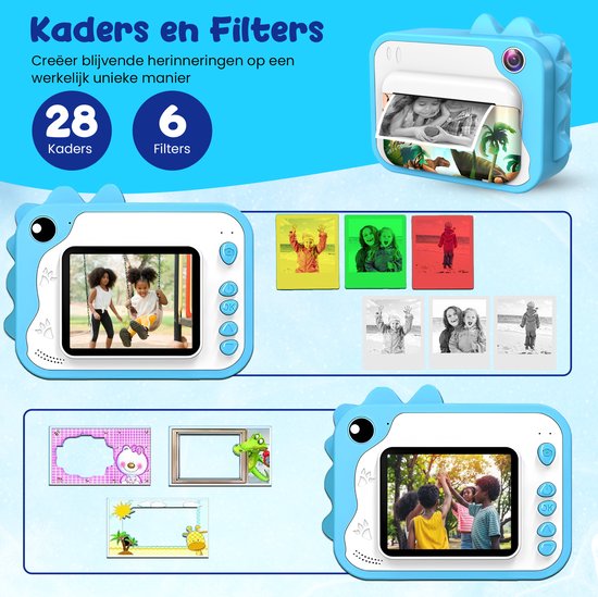 K&L® 3 IN 1 Digitale Kinderkamera + Sofortdruck + Spielkamera - 32GB micro sd Karte - Kamera Kinder - Vlog Kamera mit Spielen - Fotokamera für Kinder - Kleines Spielzeug - Mit Videofunktion - Blau