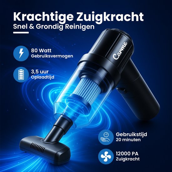 CarMe 2-in-1 Autostaubsauger - Saugen & Blasen - Dustbuster - 7 Aufsätze - Wiederaufladbar - Airduster - Schwarz