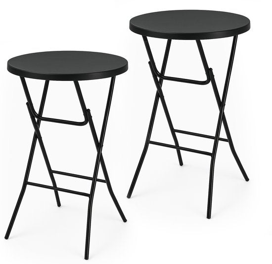 Brixy 2x Stabiler Schwarzer Bartisch - Partytisch - Stabil und wetterfest - Zusammenklappbar - 80cm x 110cm - Party