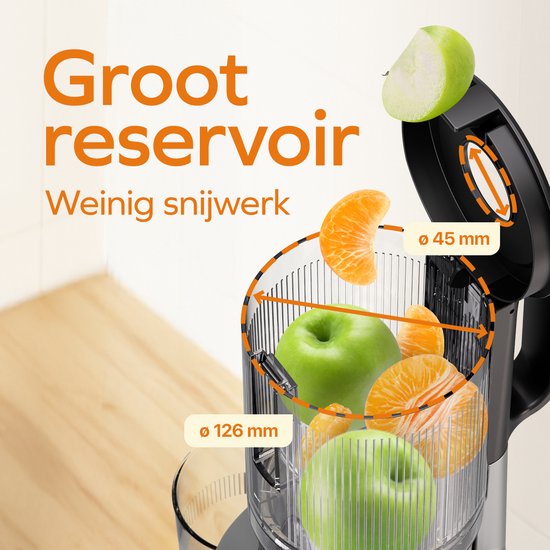 KitchenBrothers Slowjuicer - Vertikal - Entsafter - Gemüse- und Obstpresse - 126 mm - 750 ml - Grau