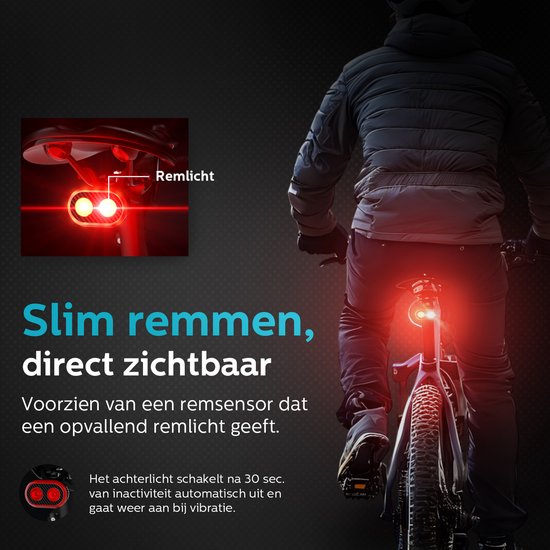Inlustro Smart Bicycle Light Set - Rücklicht mit Bremssensor / Sattelhalterung - LED-Fahrradlicht rot und weiß - Fahrradlicht Scheinwerfer Vorderlicht - USB aufladbar / wasserdicht