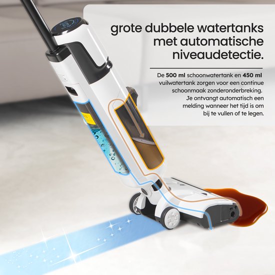 Saaf Floor Cleaner M200 - 45 min Batterie - Elektro-Mop - Stielstaubsauger mit Wischfunktion - Display & Reinigungsstation - Wassersterilisation - Weiß