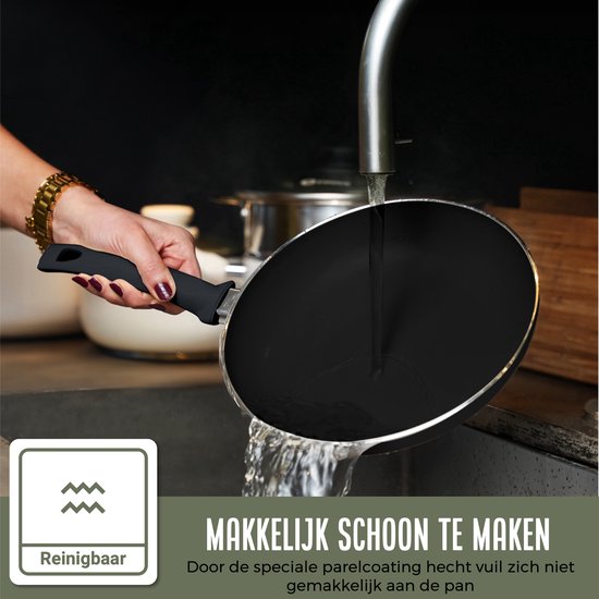 COOCK 19-teiliges Induktionskochgeschirr-Set - Spezielle Antihaftbeschichtung - Ergonomische Kaltgriffe - Recyceltes Aluminium - Bratpfannen-Set - Kochtopf-Set - Schwarz - Inklusive Untersetzer und E-Book