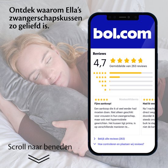 EL Life Umstandskissen - XXL - C-Form - Stillkissen - Seidenschlafkissen - Körperkissen - abnehmbarer Jersey-Baumwollbezug - 150x70cm - Hellgrau