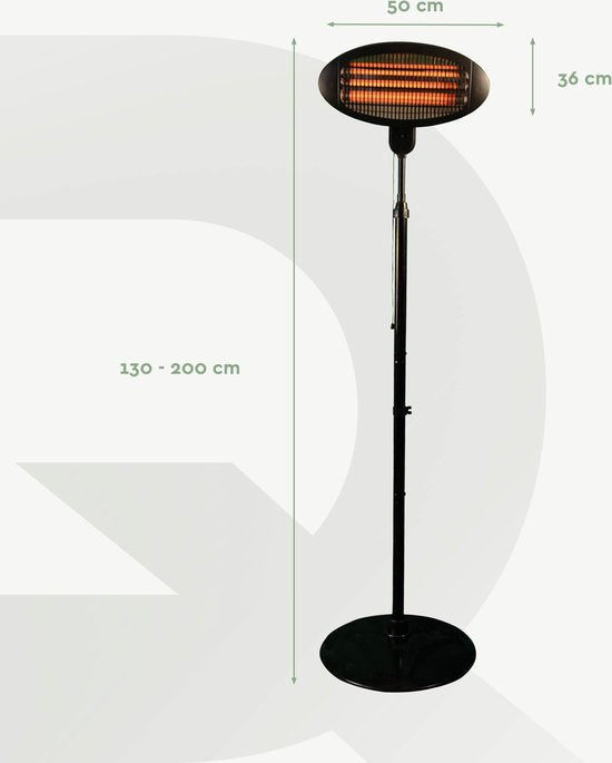 BRASQ Electric Terrace Heater Floor Standing PHS100 - Heizung 2000W - 3 Wärmestufen - Einstellbar - Spritzwassergeschützt - Für den Innen- und Außenbereich - Schwarz