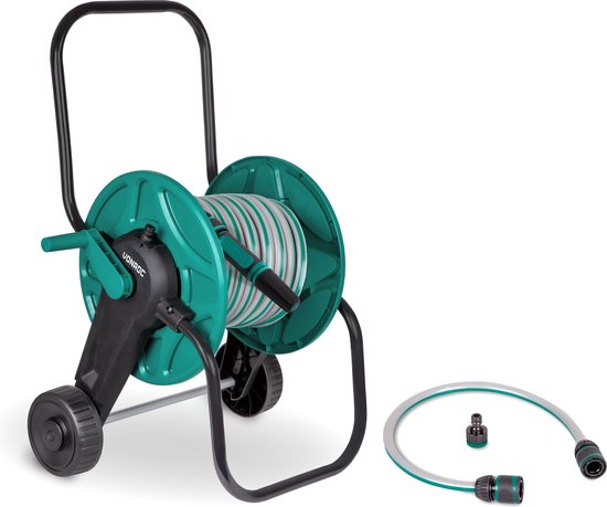 VONROC Schlauchwagen-Set - Inkl. 20m Gartenschlauch, Premium-Zapfpistole, Schlauchverbinder, Verbindungsschlauch & Wasserhahnanschluss